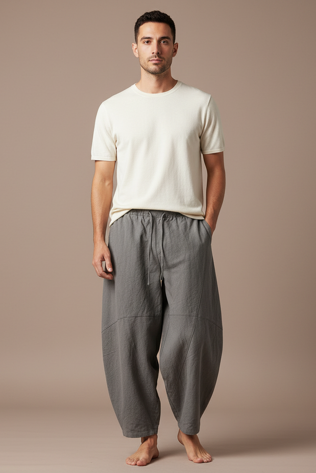 Pantalon Chinois Homme Sarouel Lin - Gris