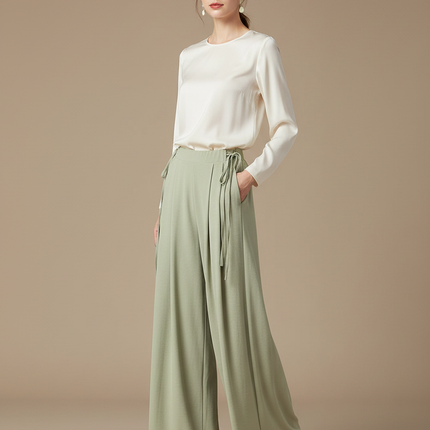 Pantalon Chinois Vert Ample Fluide Élégant Femme - Viscose