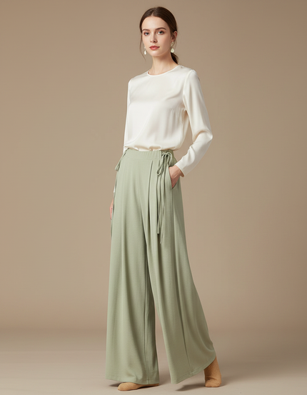 Pantalon Chinois Vert Ample Fluide Élégant Femme - Viscose
