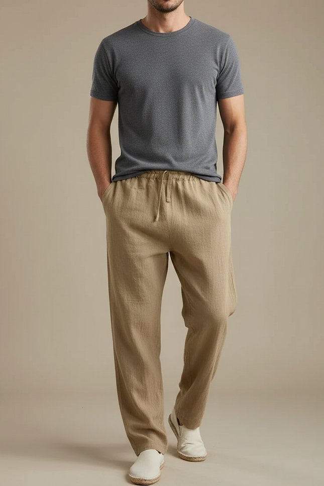 Pantalon Chinois Kaki Lin Ample Cordon Décontracté