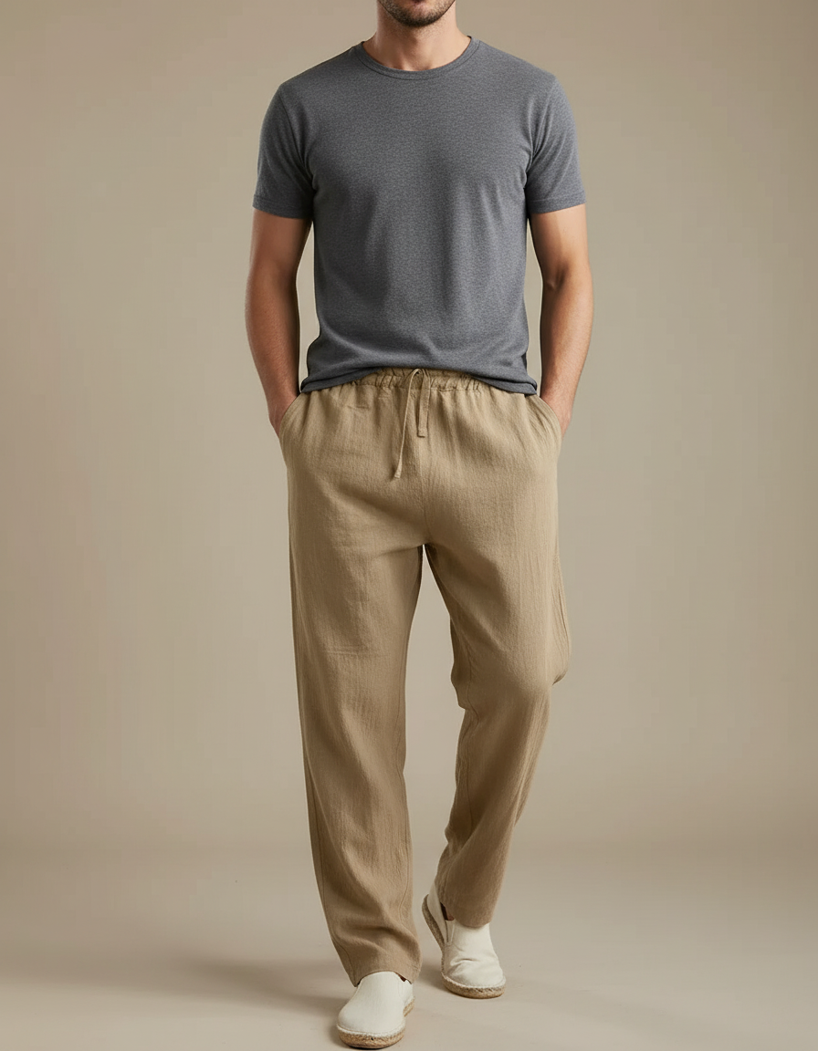 Pantalon Chinois Kaki Lin Ample Cordon Décontracté