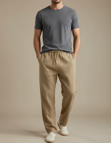 Pantalon Chinois Kaki Lin Ample Cordon Décontracté