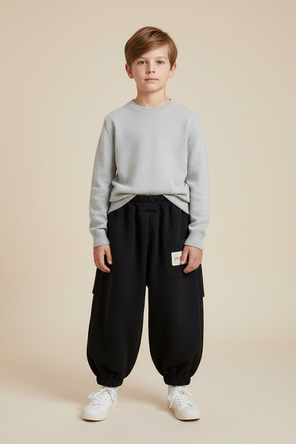 Pantalon Chinois Garçon Noir Sarouel - Molleton