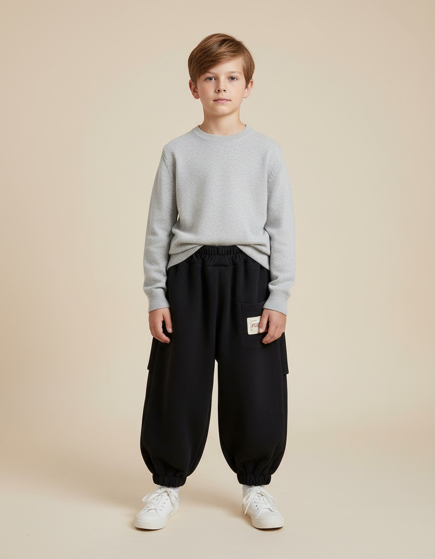 Pantalon Chinois Garçon Noir Sarouel - Molleton