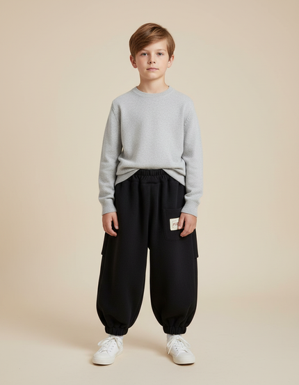 Pantalon Chinois Garçon Noir Sarouel - Molleton
