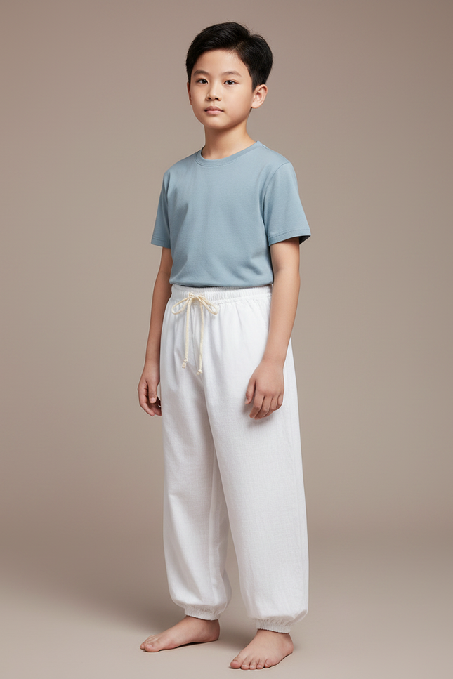 Pantalon Chinois Blanc Ample Lin Enfant Traditionnel