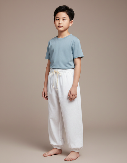 Pantalon Chinois Blanc Ample Lin Enfant Traditionnel