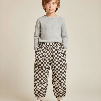 Pantalon Chinois À Carreaux Ample Unisexe Décontracté - Multicolore Molleton