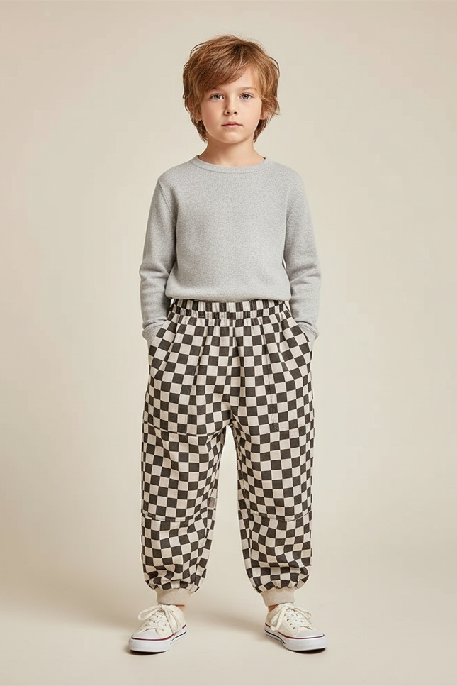 Pantalon Chinois À Carreaux Ample Unisexe Décontracté - Multicolore Molleton