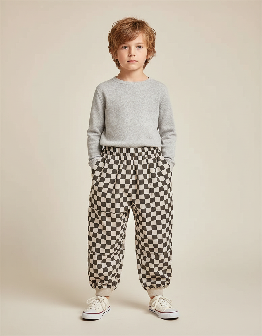 Pantalon Chinois À Carreaux Ample Unisexe Décontracté - Multicolore Molleton