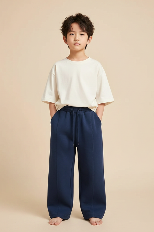 Pantalon Chinois Bleu Marine Ample Décontracté Enfant Uni - Molleton