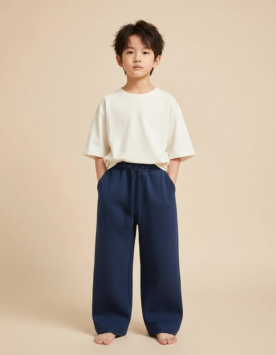 Pantalon Chinois Bleu Marine Ample Décontracté Enfant Uni - Molleton