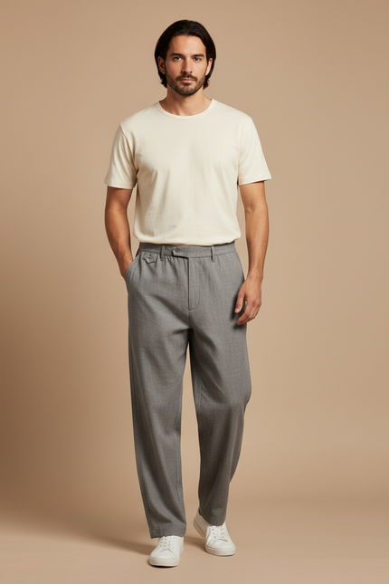 Pantalon Chinois Gris Décontracté Ample Élégant Homme - Gabardine