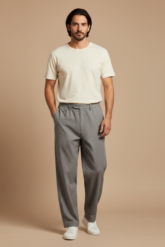 Pantalon Chinois Gris Décontracté Ample Élégant Homme - Gabardine