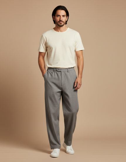 Pantalon Chinois Gris Décontracté Ample Élégant Homme - Gabardine