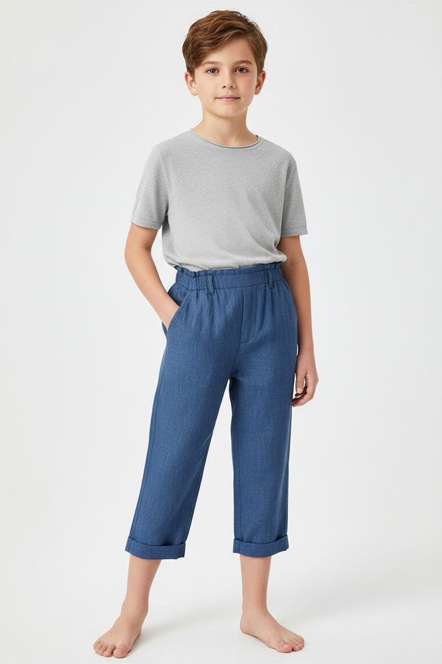 Pantalon Chinois Bleu Décontracté Élastique Coton Garçon