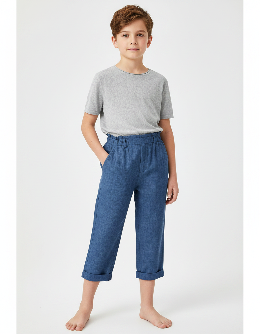 Pantalon Chinois Bleu Décontracté Élastique Coton Garçon
