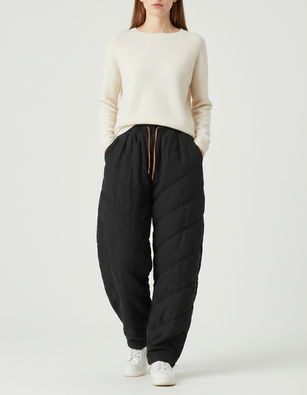Pantalon Chinois Matelassé Noir Ample Hiver Femme - Polyester