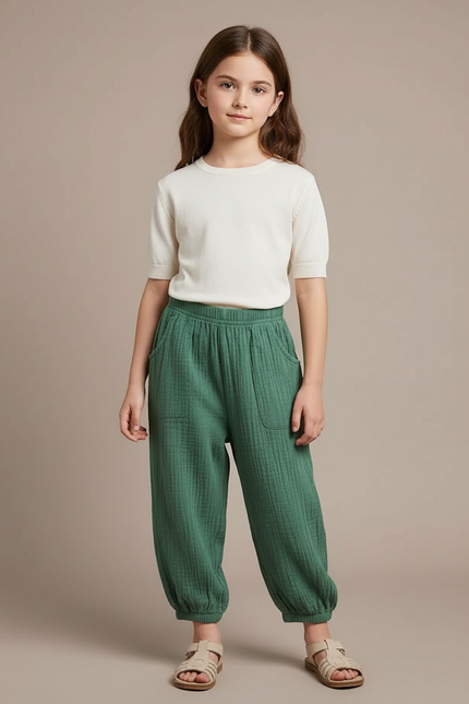 Pantalon Chinois Vert Coton Ample Enfant