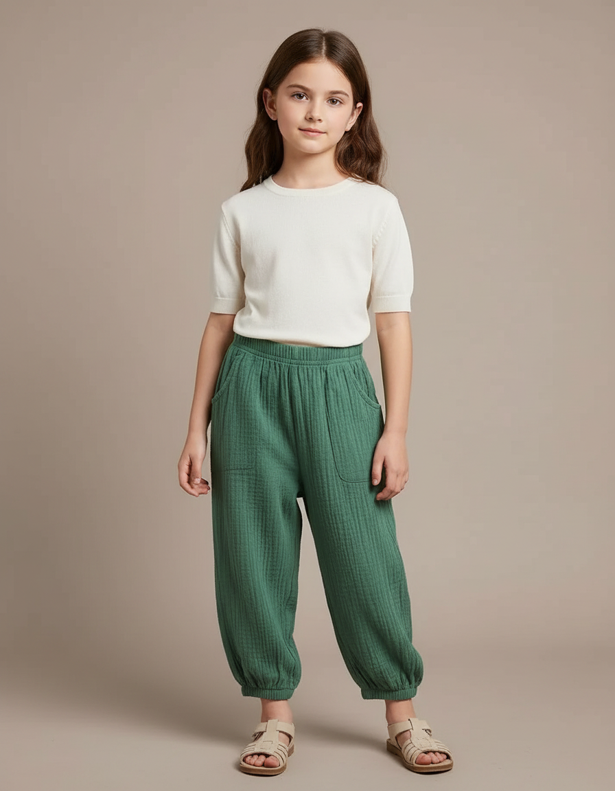 Pantalon Chinois Vert Coton Ample Enfant