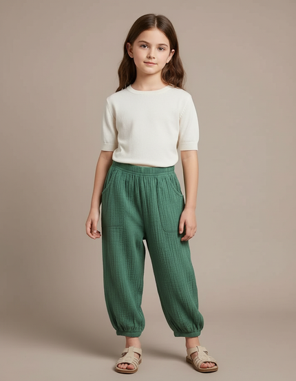 Pantalon Chinois Vert Coton Ample Enfant
