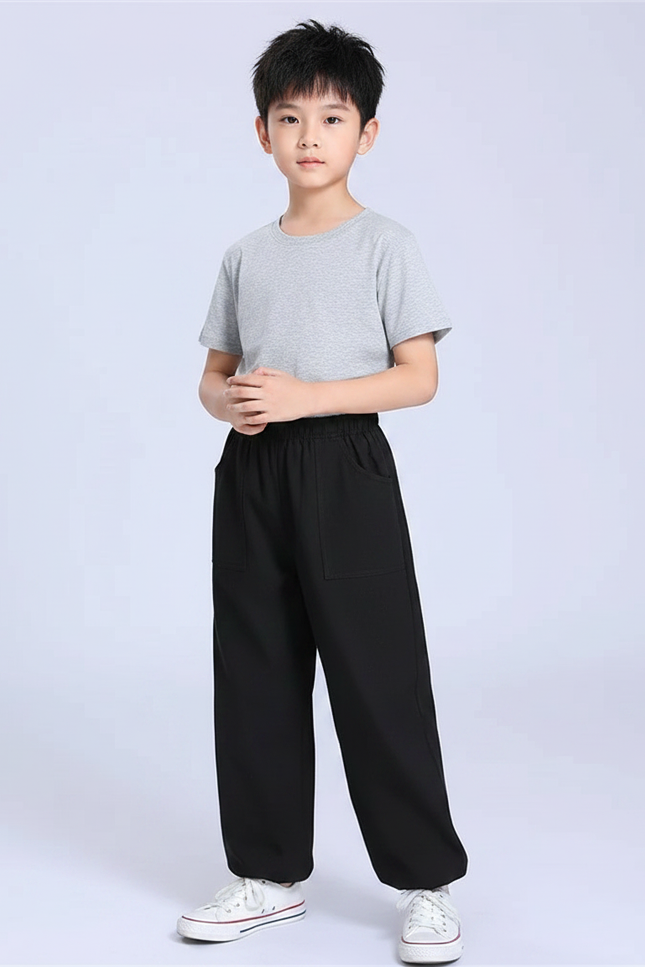 Pantalon Chinois Noir Ample Coton Unisexe Décontracté