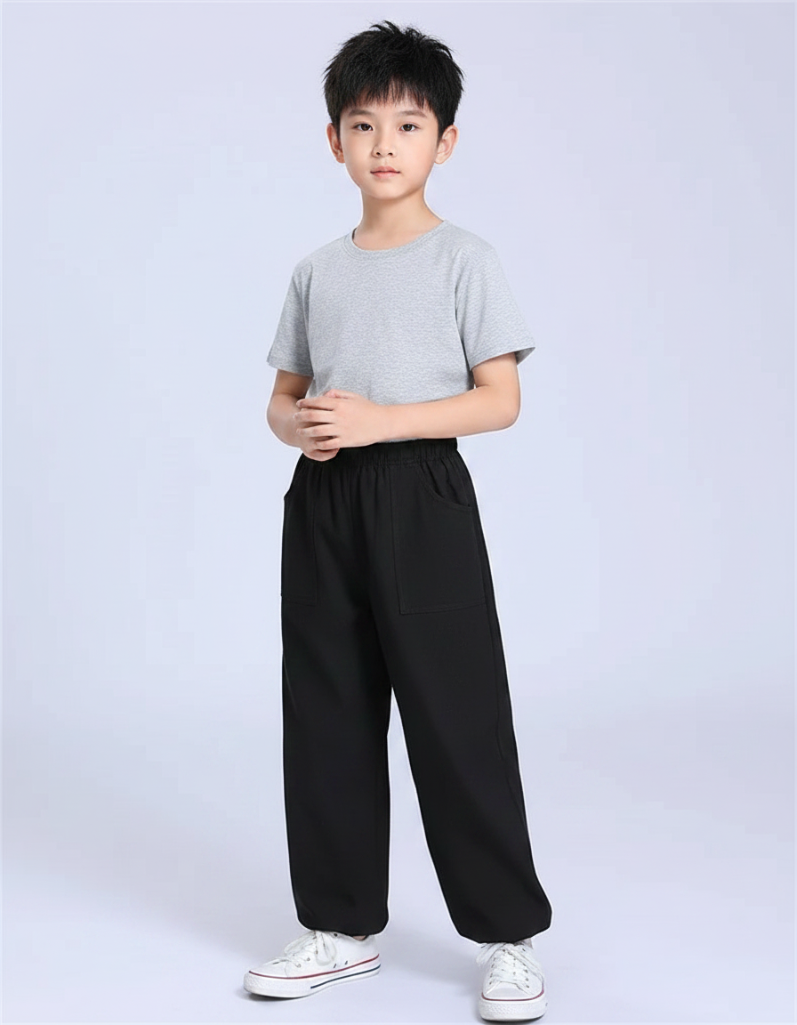 Pantalon Chinois Noir Ample Coton Unisexe Décontracté