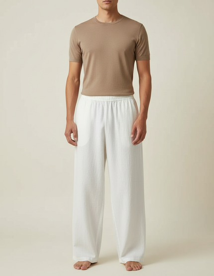 Pantalon Chinois Blanc Coton Lin Ample Décontracté Homme