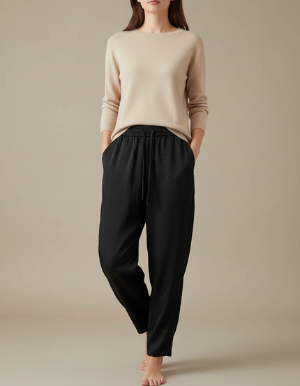 Pantalon Chinois Noir Fluide Ample Décontracté Femme - Viscose