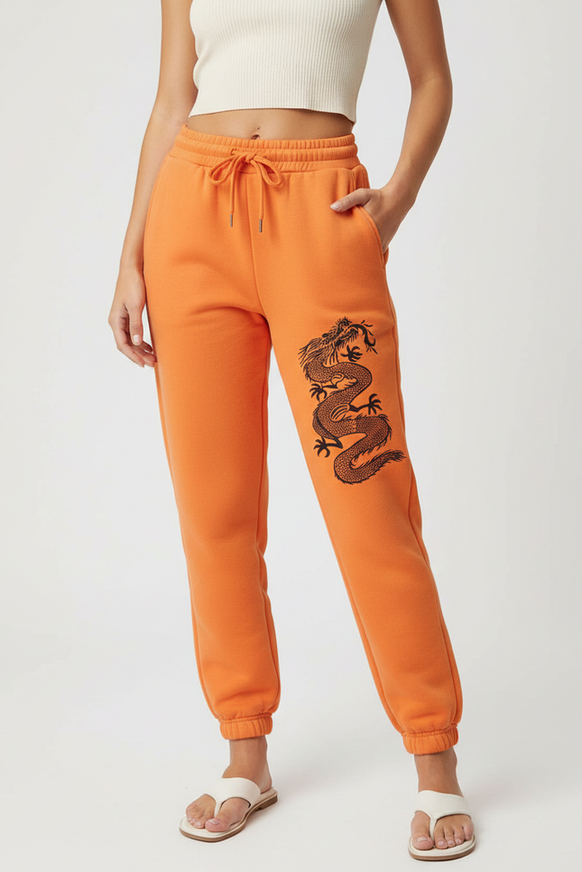 Pantalon Chinois Orange Dragon Molletonné Ample Décontracté