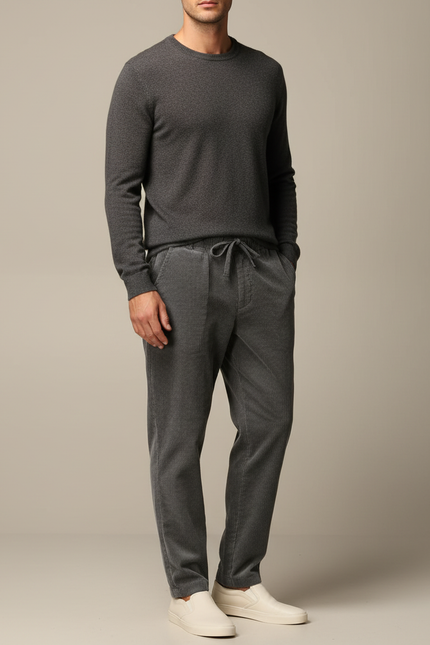 Pantalon Chinois Gris Côtelé Décontracté Homme - Cordé