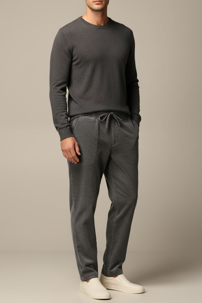 Pantalon Chinois Gris Côtelé Décontracté Homme - Cordé