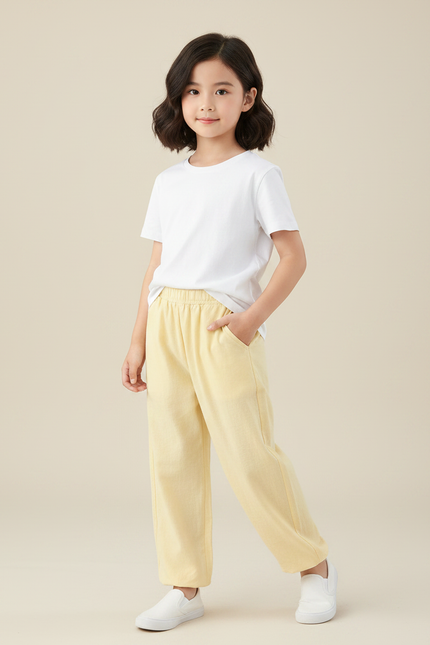 Pantalon Chinois Jaune Ample Coton Élastique Enfant - Molleton