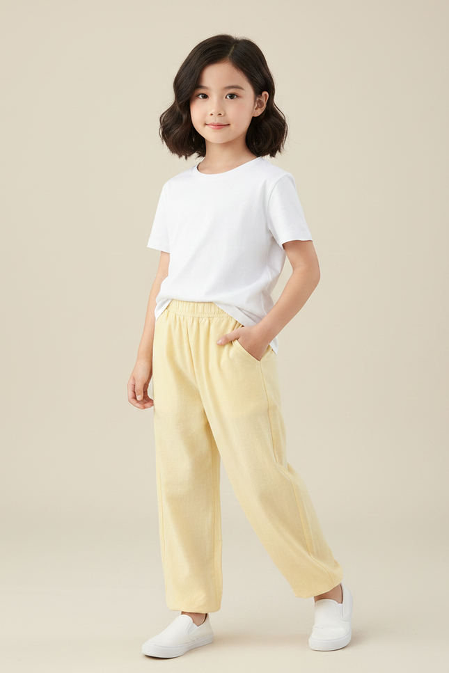 Pantalon Chinois Jaune Ample Coton Élastique Enfant - Molleton