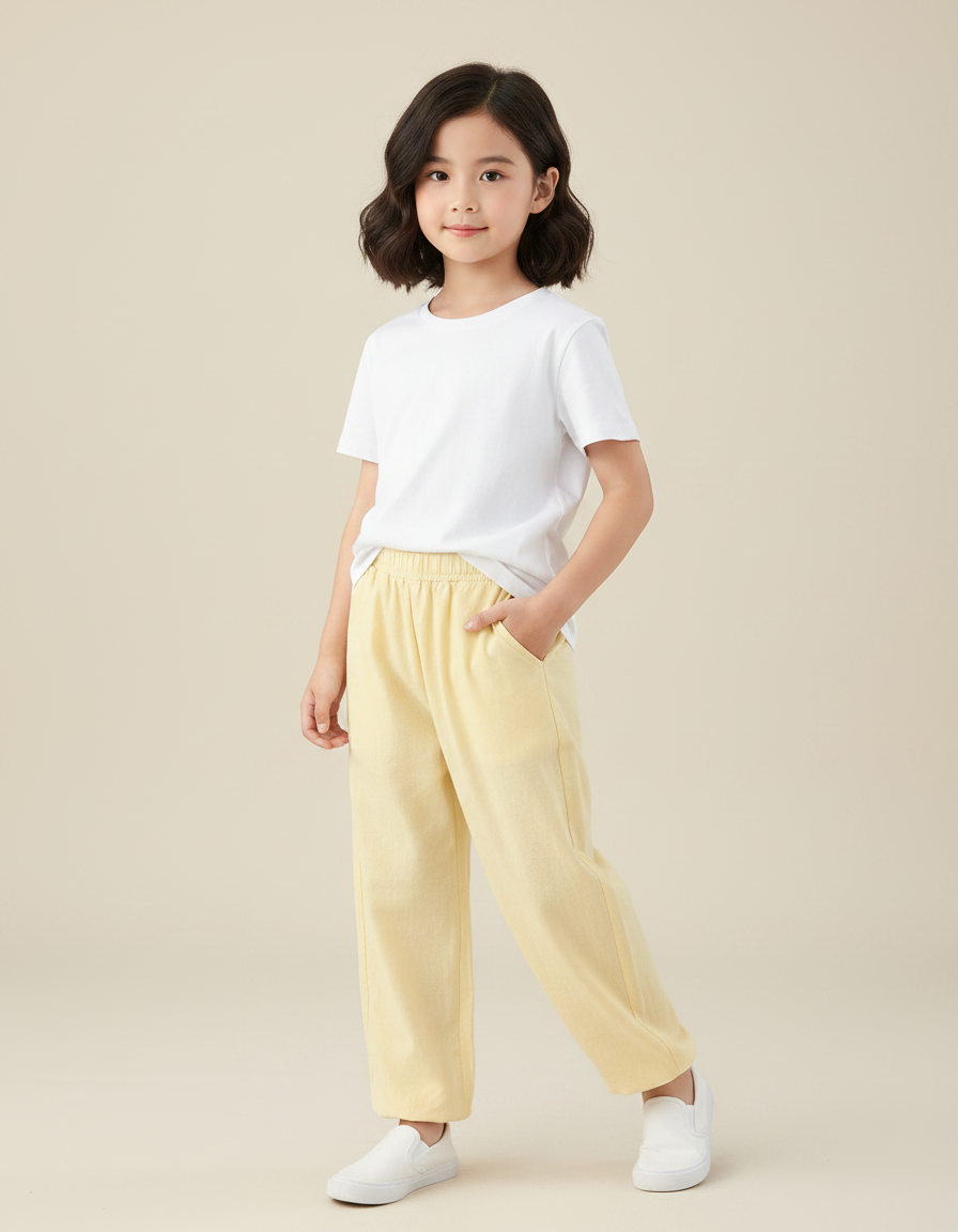 Pantalon Chinois Jaune Ample Coton Élastique Enfant - Molleton