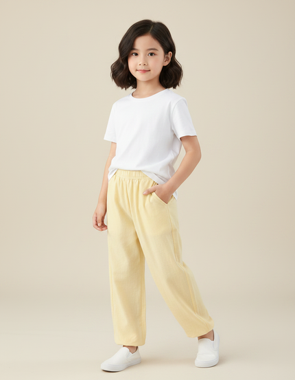 Pantalon Chinois Jaune Ample Coton Élastique Enfant - Molleton