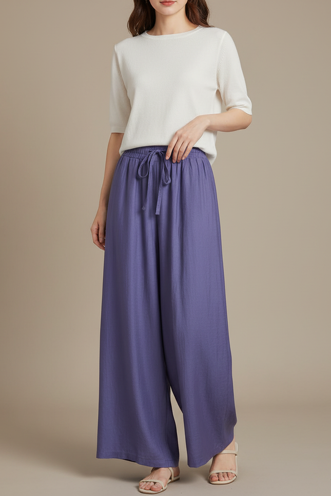 Pantalon Chinois Violet Ample Lin Fluide Femme