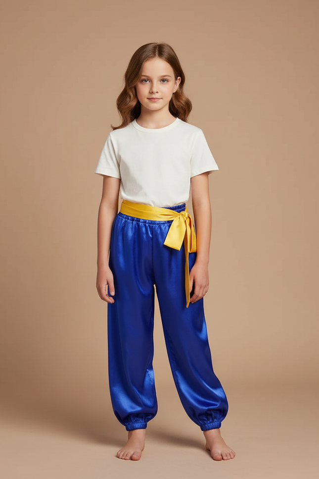 Pantalon Chinois Bleu Satiné Ample Enfant Traditionnel