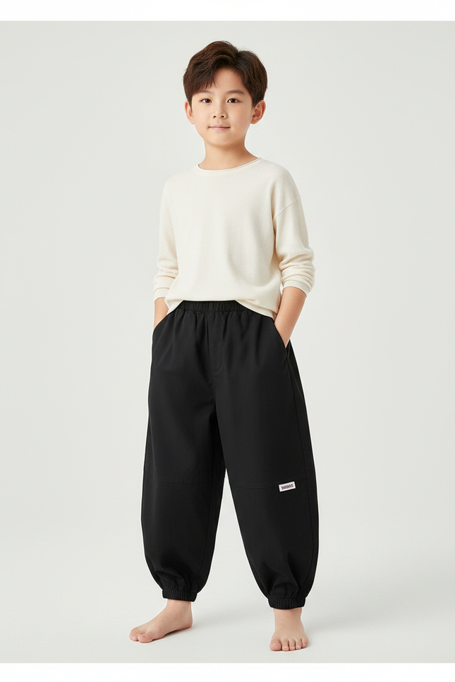 Pantalon Chinois Noir Ample Coton Enfant Décontracté