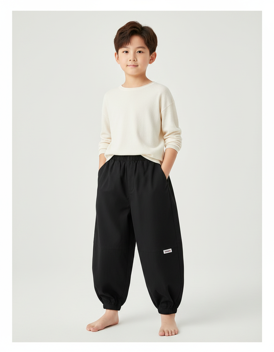 Pantalon Chinois Noir Ample Coton Enfant Décontracté
