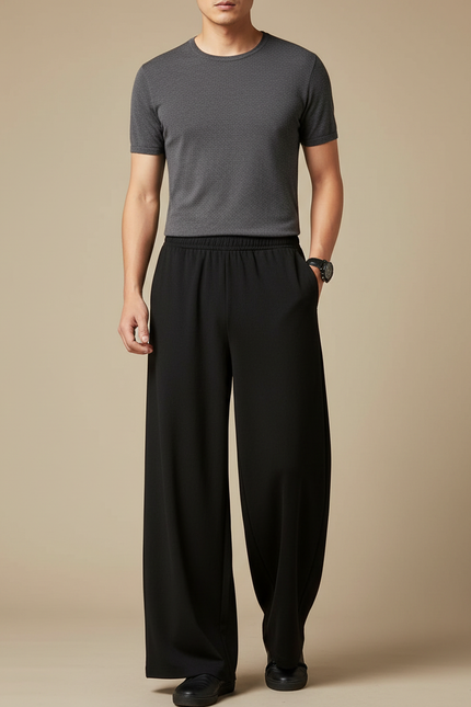 Pantalon Chinois Noir Ample Fluide Décontracté - Viscose