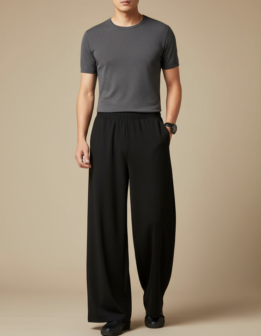Pantalon Chinois Noir Ample Fluide Décontracté - Viscose