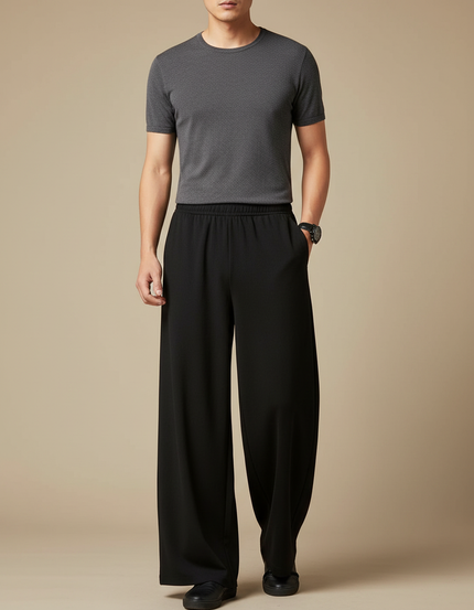 Pantalon Chinois Noir Ample Fluide Décontracté - Viscose