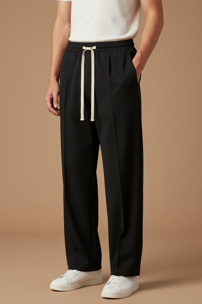 Pantalon Chinois Noir Ample Décontracté Cordon Homme - Polyester