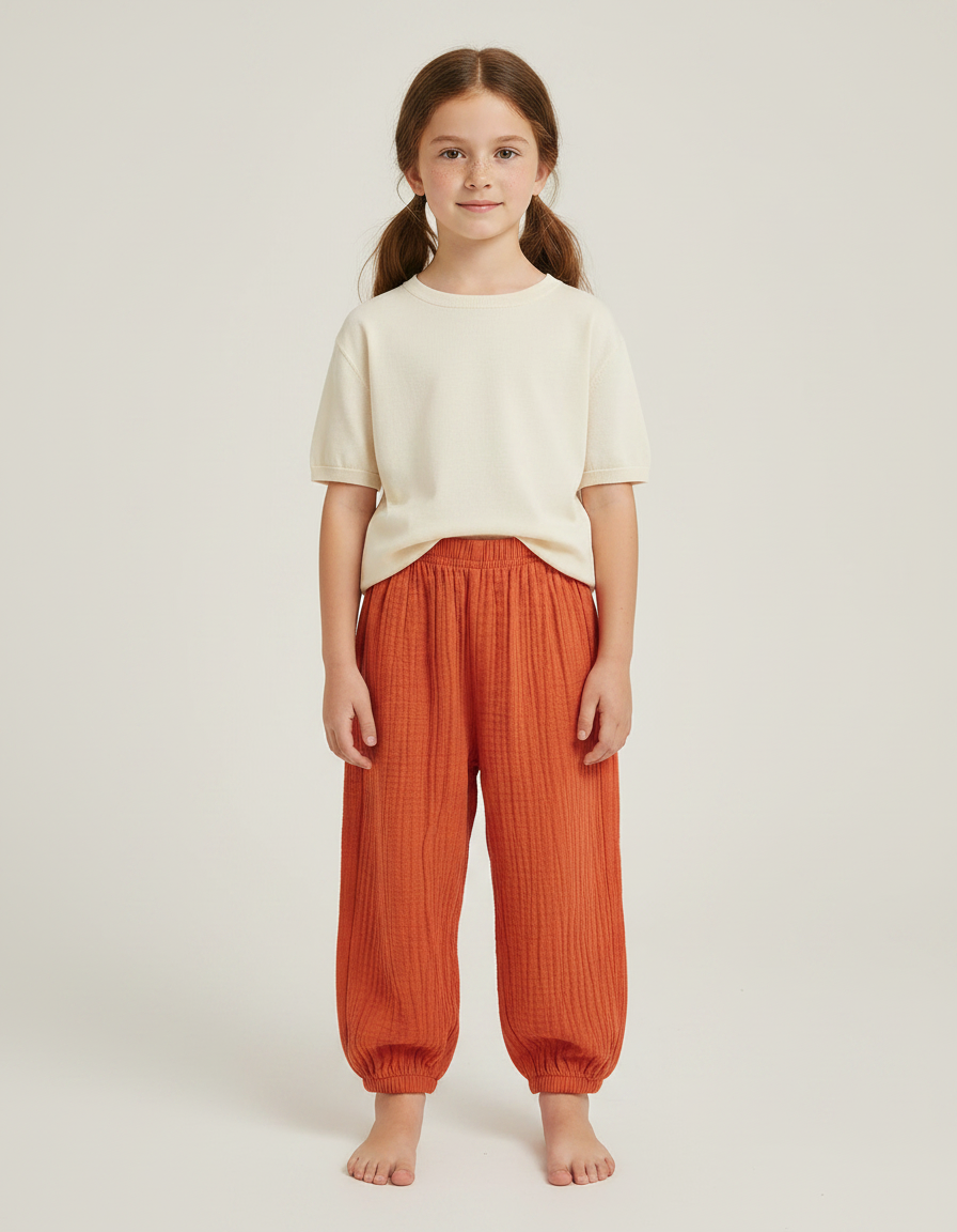 Pantalon Chinois Orange Coton Sarouel Texturé Enfant