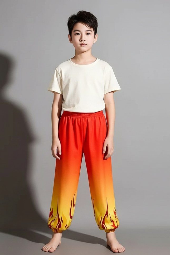 Pantalon Chinois Dégradé Flammes Ample Enfant Sportif - Multicolore Polyester