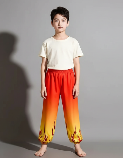 Pantalon Chinois Dégradé Flammes Ample Enfant Sportif - Multicolore Polyester