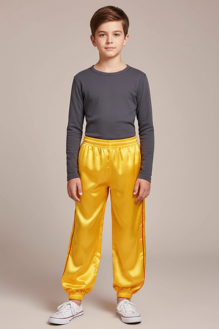 Pantalon Chinois Jaune Satiné Ample Rayures Enfant