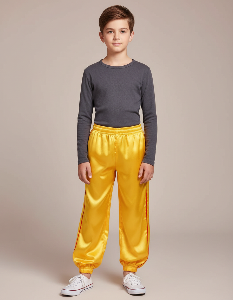 Pantalon Chinois Jaune Satiné Ample Rayures Enfant