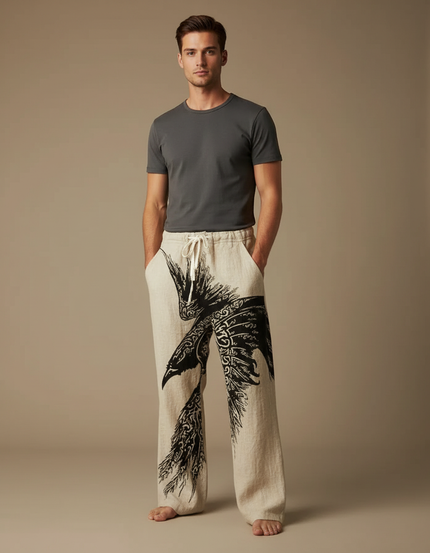 Pantalon Chinois Beige Dragon Ample Lin Cordon Homme